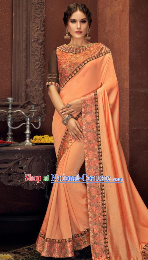 Asian Indian Court Pink Silk Embroidered Sari Dress India Traditional Bollywood Costumes for Women