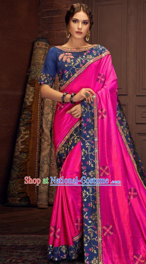 Asian Indian Court Rosy Silk Embroidered Sari Dress India Traditional Bollywood Costumes for Women