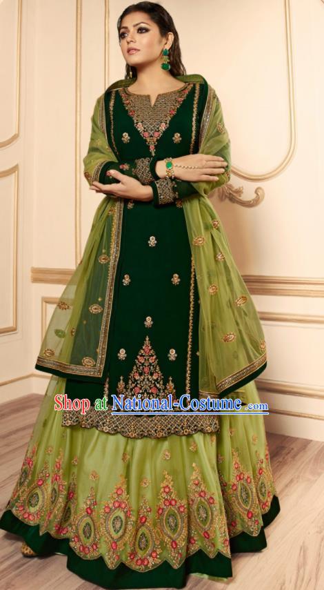 Asian India Traditional Lehenga Choli Costumes Indian Bollywood Embroidered Atrovirens Skirt and Blouse for Women