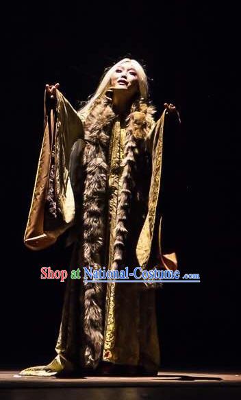 Chinese Zhaojun Chu Sai Ancient Han Dynasty Classical Dance Dress Stage Performance Costume and Headpiece for Women