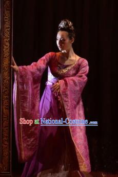 Chinese Zhaojun Chu Sai Ancient Han Dynasty Classical Dance Purple Dress Stage Performance Costume and Headpiece for Women