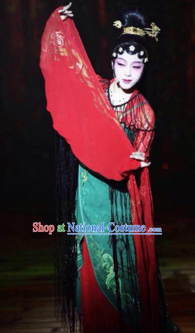 Chinese Zhaojun Chu Sai Ancient Court Lady Red Dress Stage Performance Dance Costume and Headpiece for Women