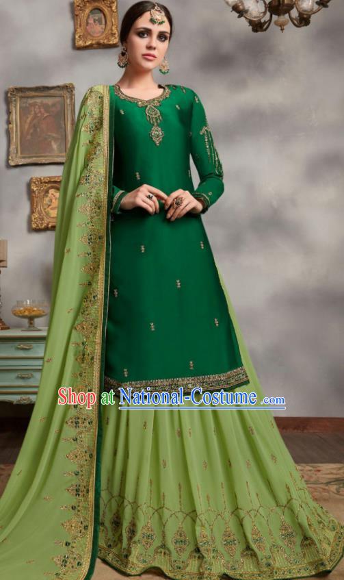 Asian Indian Punjabis Embroidered Green Blouse and Skirt India Traditional Lehenga Choli Costumes Complete Set for Women