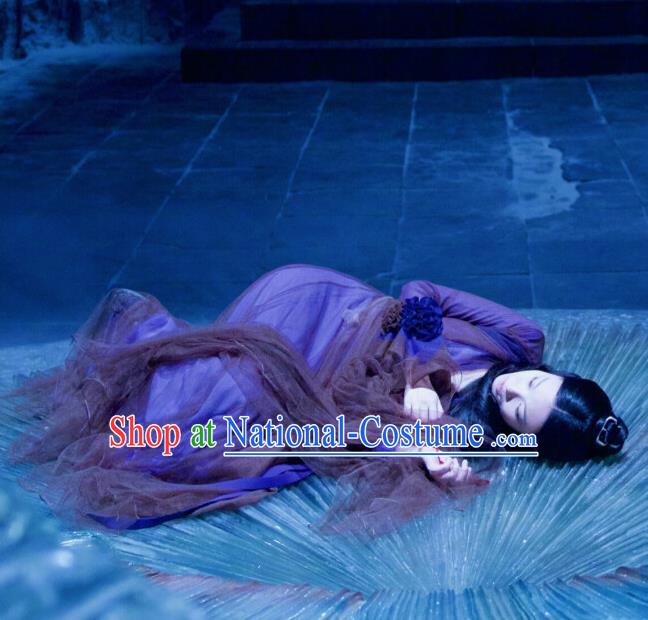 Chinese Drama Love and Destiny Ancient Nobility Lady Goddess Ling Xi Ni Ni Purple Replica Costumes and Headpiece for Women