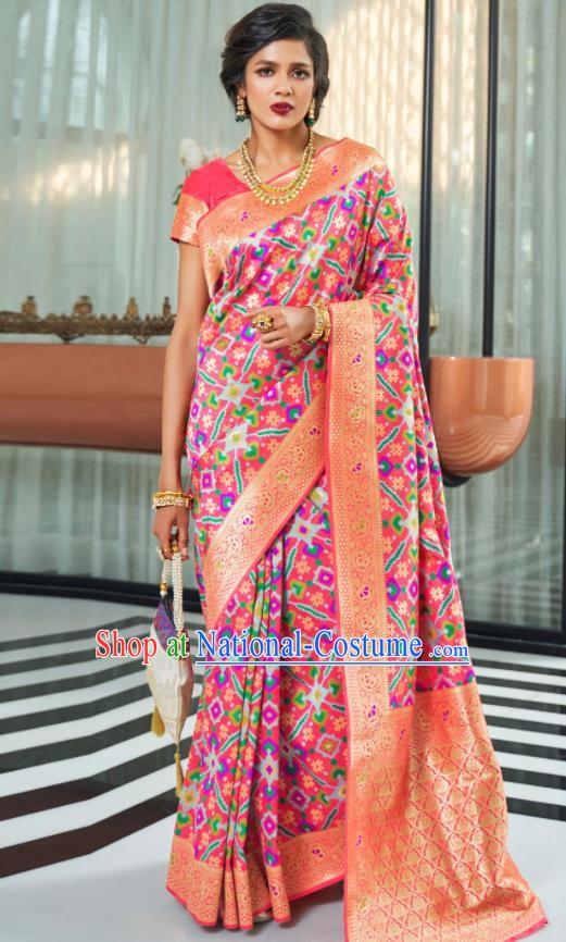 Asian Indian Court Rosy Silk Sari Dress India Traditional Festival Bollywood Costumes for Women