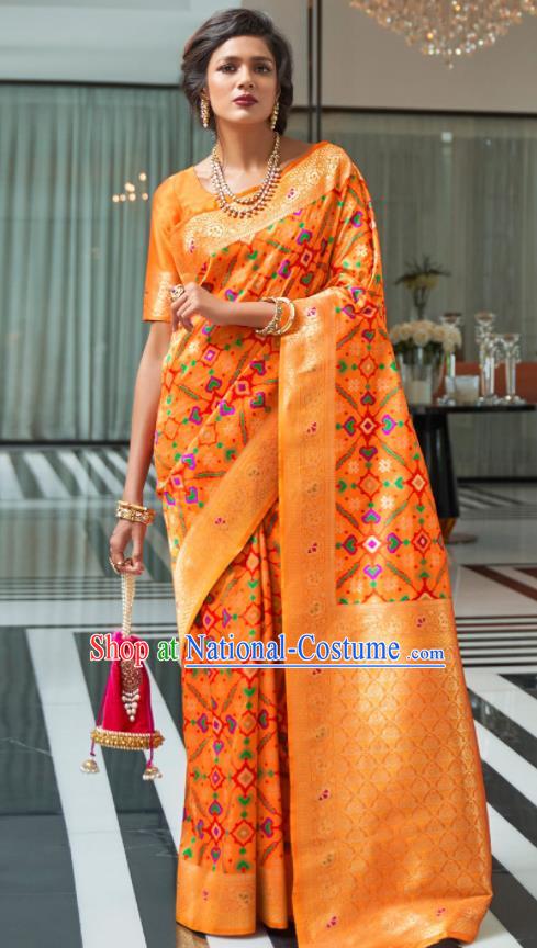 Asian Indian Court Orange Silk Sari Dress India Traditional Festival Bollywood Costumes for Women