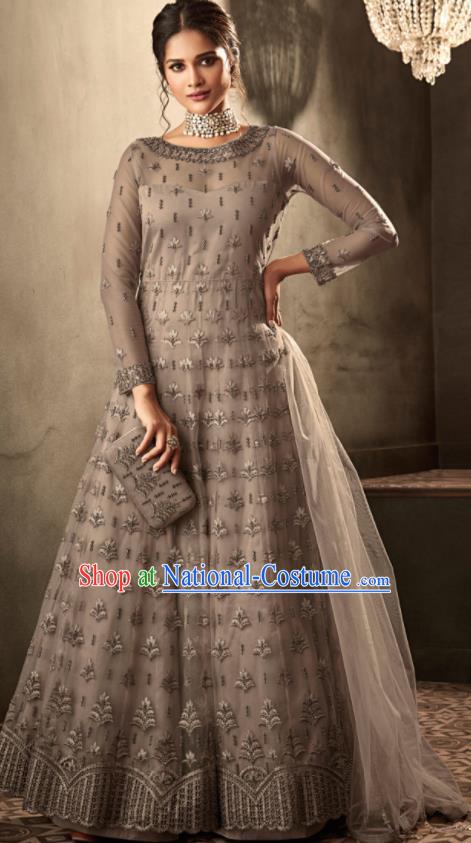 Asian Indian Festival Embroidered Lehenga Grey Dress India Bollywood Traditional Court Costumes for Women