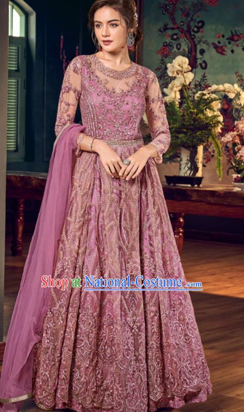 Asian Indian Festival Embroidered Violet Dress India Bollywood Traditional Lehenga Court Costumes for Women