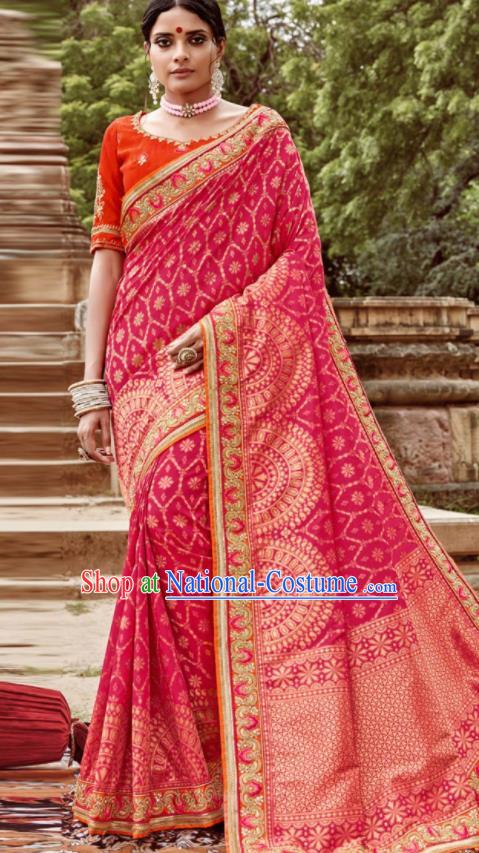 Asian Indian Bollywood Bride Embroidered Rosy Sari Dress India Traditional Court Wedding Costumes for Women