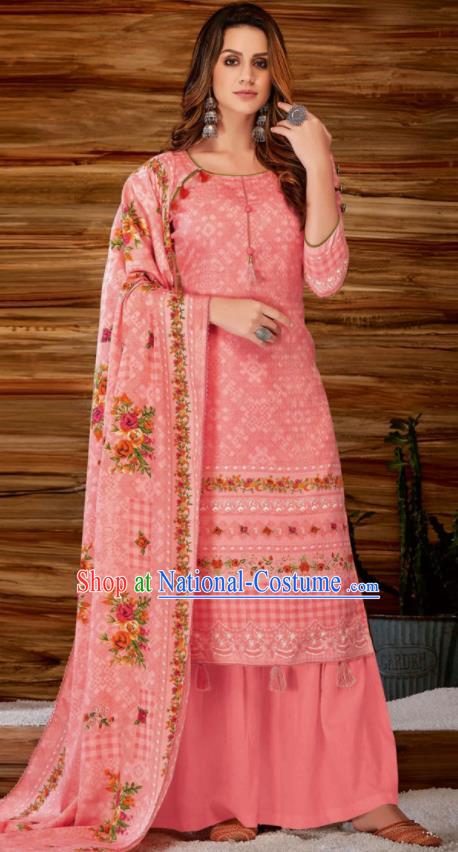 Asian Indian Bollywood Traditional Pink Pashmina Blouse and Pants India Punjabis Lehenga Choli Costumes Complete Set for Women