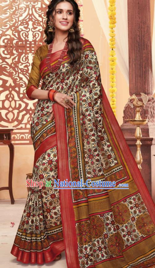 Asian Traditional Indian National Printing Cotton Sari Dress India Lehenga Bollywood Costumes for Women