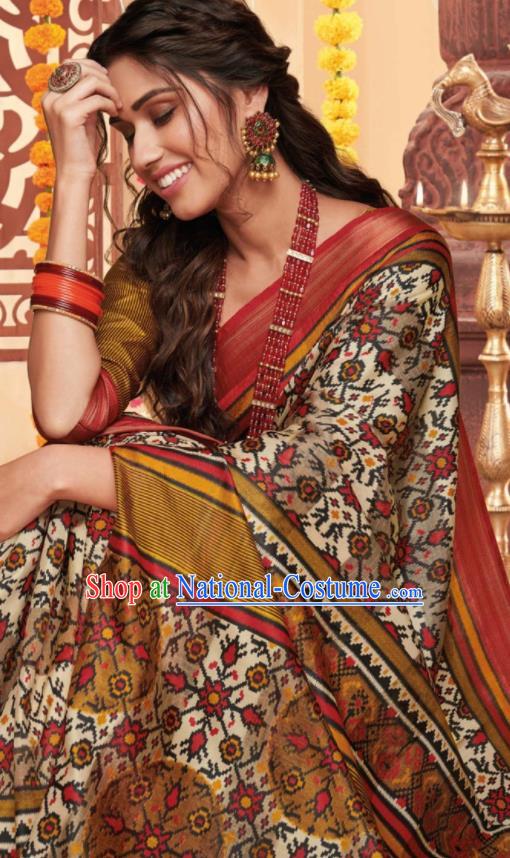 Asian Traditional Indian National Printing Cotton Sari Dress India Lehenga Bollywood Costumes for Women