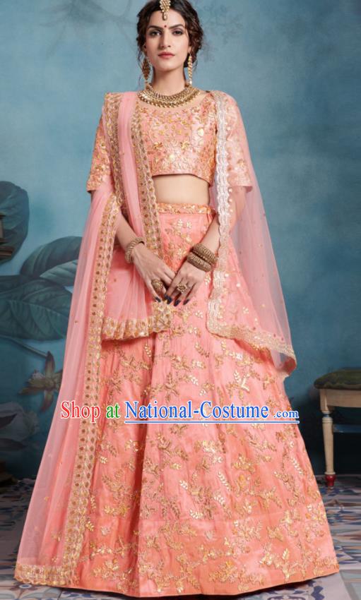 Indian Traditional Court Lehenga Bollywood Embroidered Pink Dress Asian India National Festival Costumes for Women