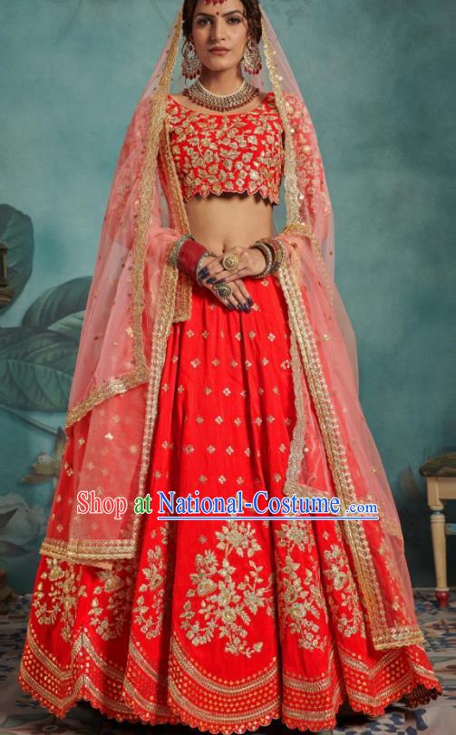 Indian Traditional Court Wedding Lehenga Bollywood Embroidered Red Dress Asian India National Festival Costumes for Women