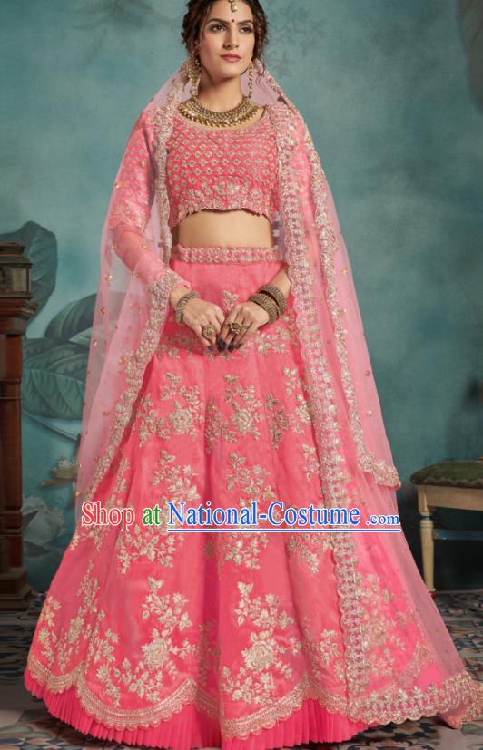 Indian Traditional Court Wedding Lehenga Bollywood Embroidered Pink Dress Asian India National Festival Costumes for Women