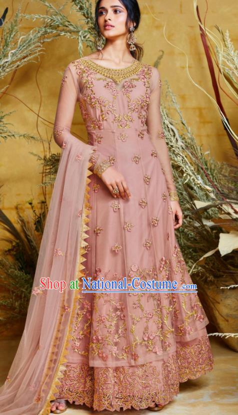 Indian Traditional Court Anarkali Kurta Deep Pink Dress Asian India National Festival Costumes for Women