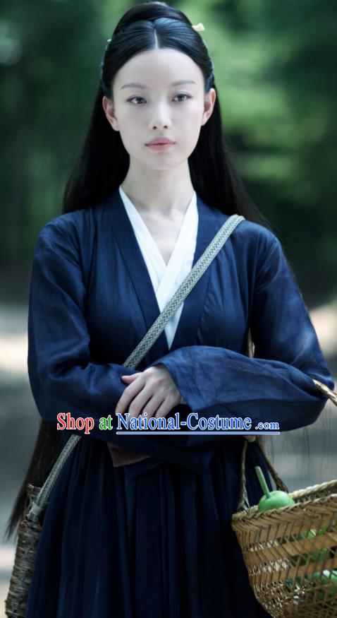 Chinese Drama Ancient Female Civilian Navy Dress Love and Destiny Lin Mo Ni Ni Replica Costumes for Women