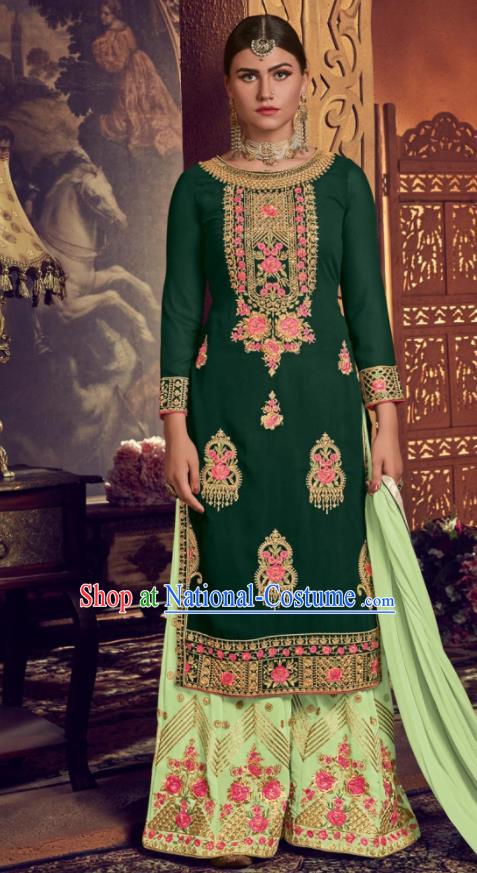 Asian Indian Punjabis Embroidered Green Georgette Blouse and Pants India Traditional Lehenga Choli Costumes Complete Set for Women