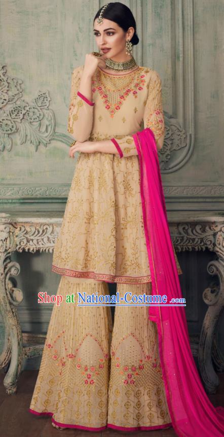 Asian Indian Punjabis Apricot Blouse and Pants India Traditional Lehenga Choli Costumes Complete Set for Women