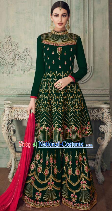 Asian Indian Punjabis Deep Green Blouse and Pants India Traditional Lehenga Choli Costumes Complete Set for Women