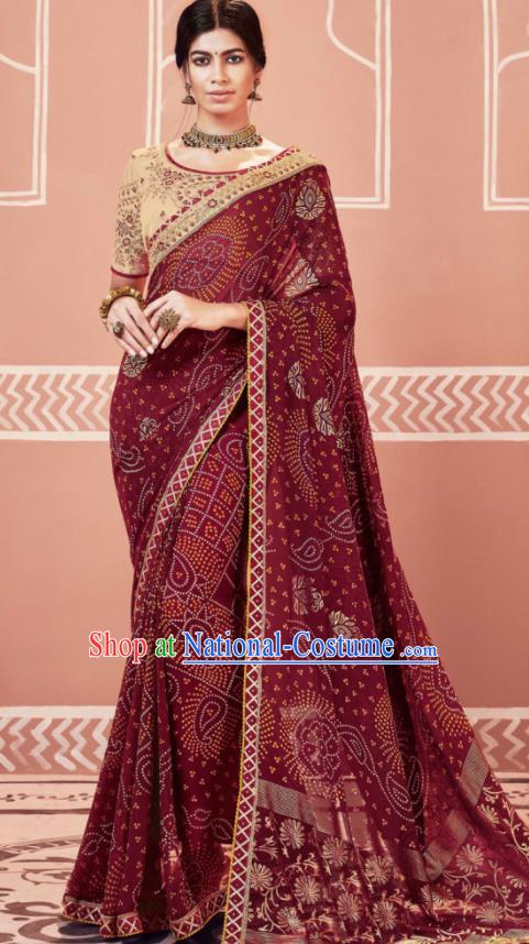 Indian Traditional Sari Bollywood Printing Purple Dress Asian India National Festival Costumes for Women