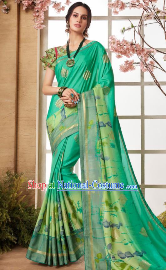 Indian Traditional Bollywood Sari Green Dress Asian India National Festival Costumes for Women