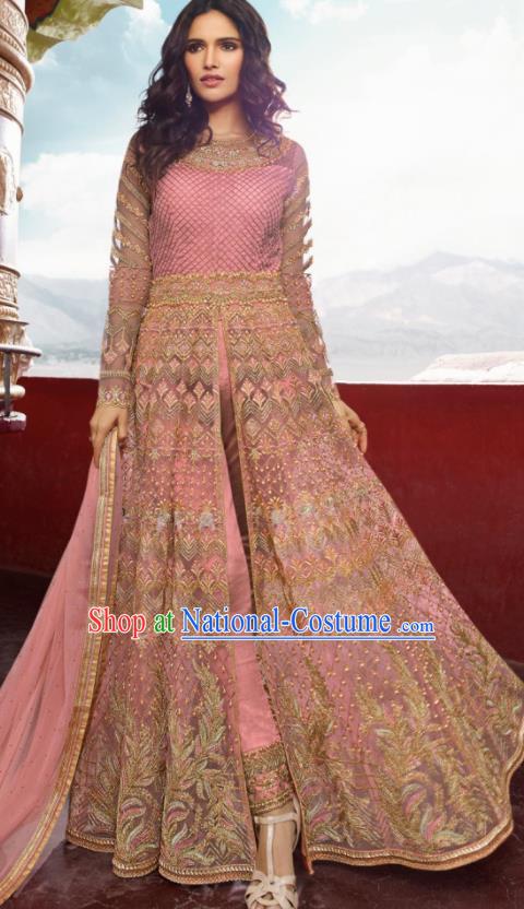 Asian Indian Embroidered Pink Blouse and Pants India Traditional Lehenga Choli Costumes Complete Set for Women