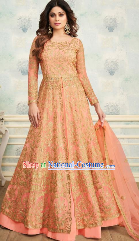 Indian Traditional Lehenga Bollywood Court Embroidered Pink Dress Asian India National Festival Costumes for Women