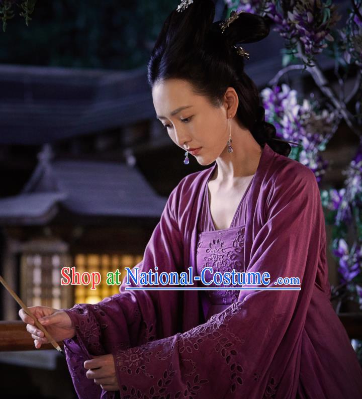 Chinese Ancient Spirit Fairy Purple Dress Drama Novoland Eagle Flag Female Assassin Su Shunqing Wang Ou Replica Costumes for Women