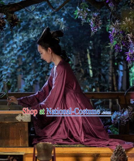 Chinese Ancient Spirit Fairy Purple Dress Drama Novoland Eagle Flag Female Assassin Su Shunqing Wang Ou Replica Costumes for Women