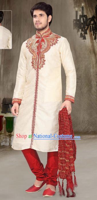 Asian Indian Sherwani Embroidered Clothing India Traditional Wedding Bridegroom Costumes Complete Set for Men