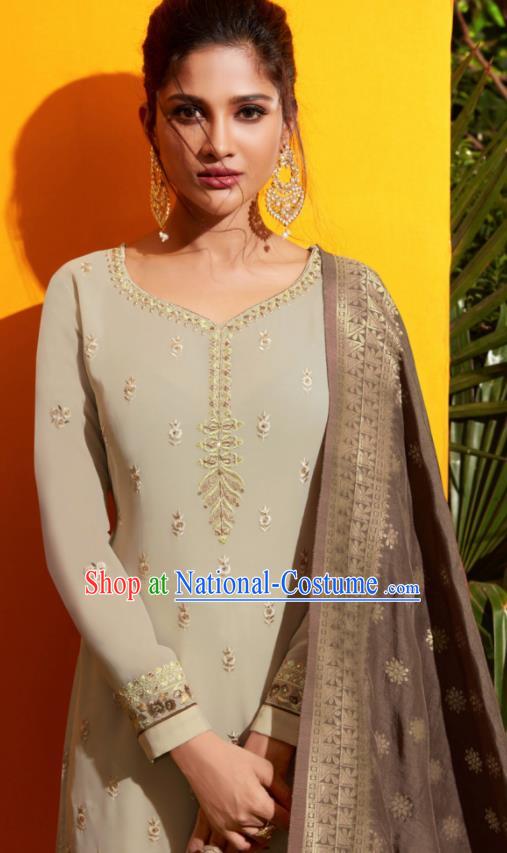 Traditional Indian Lehenga Embroidered Grey Georgette Blouse and Pants Asian India Punjab National Costumes for Women