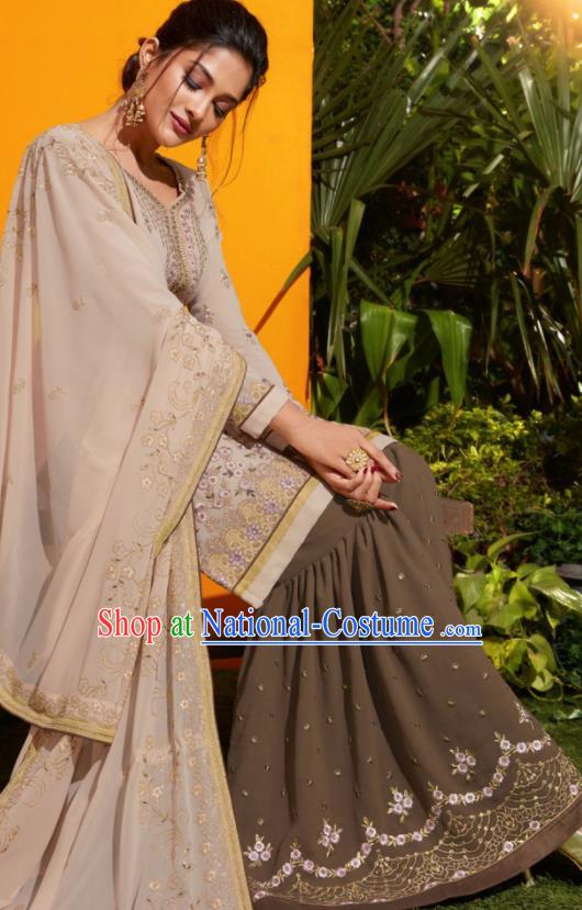 Traditional Indian Lehenga Embroidered Apricot Georgette Blouse and Pants Asian India Punjab National Costumes for Women