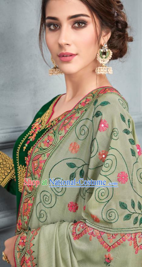 Traditional Indian Lehenga Embroidered Deep Green Blouse and Pants Asian India Punjab National Costumes for Women