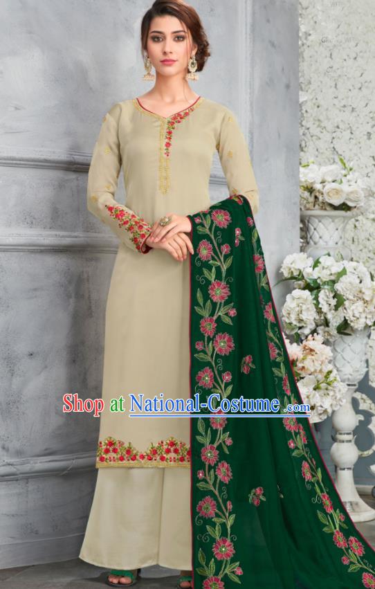 Traditional Indian Lehenga Embroidered Apricot Blouse and Pants Asian India Punjab National Costumes for Women