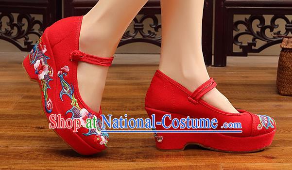 Chinese Wedding Red High Heels Shoes Traditional Hanfu Shoes Opera Shoes Embroidered Shoes for Women