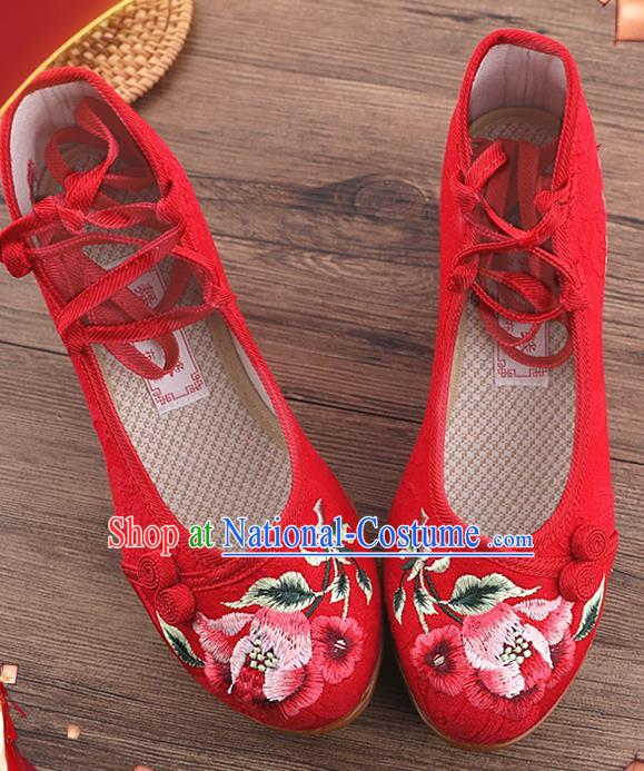 Chinese National Embroidered Red Shoes Traditional Hanfu Shoes Opera Shoes Wedding Bride Shoes for Women