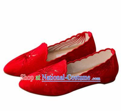 Chinese National Red Shoes Traditional Hanfu Shoes Opera Shoes Wedding Bride Shoes for Women