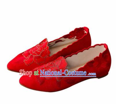 Chinese National Red Cloth Shoes Traditional Hanfu Shoes Opera Shoes Wedding Bride Shoes for Women