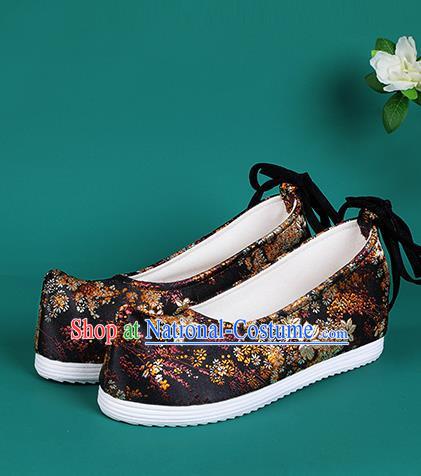 Chinese National Black Brocade Shoes Traditional Hanfu Shoes Princess Shoes Opera Shoes for Women