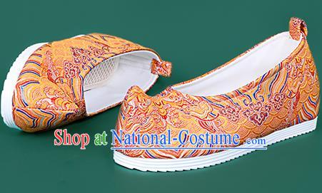 Chinese National Orange Brocade Toe Spring Shoes Traditional Hanfu Shoes Princess Shoes Opera Shoes for Women