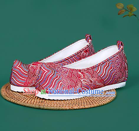 Chinese National Red Brocade Toe Spring Shoes Traditional Hanfu Shoes Princess Shoes Opera Shoes for Women