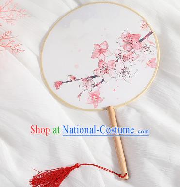 Chinese Traditional Printing Plum Blossom Round Fans Hanfu Silk Palace Fan for Women