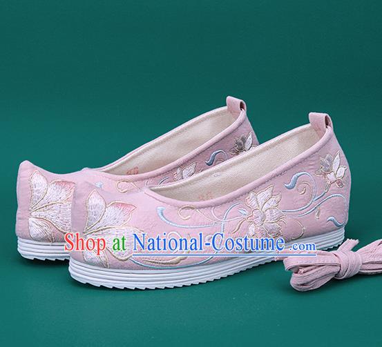 Chinese National Winter Brushed Pink Embroidered Shoes Traditional Hanfu Shoes Princess Shoes Opera Shoes for Women