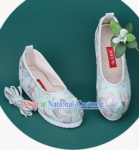 Chinese National Winter Brushed Green Embroidered Shoes Traditional Hanfu Shoes Princess Shoes Opera Shoes for Women