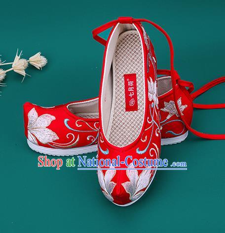 Chinese National Winter Brushed Red Embroidered Shoes Traditional Hanfu Shoes Princess Shoes Opera Shoes for Women