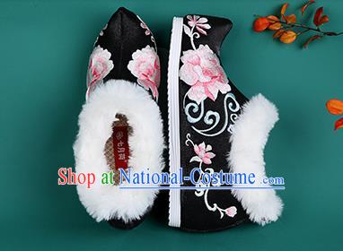 Chinese Traditional Winter Black Ankle Boots Hanfu Shoes Embroidered Boots for Women