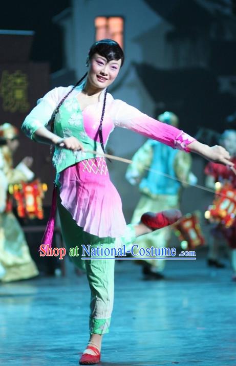 Chinese Impression of Suzhou Classical Dance Lotus Dance Rosy Dress Stage Performance Costume and Headpiece for Women