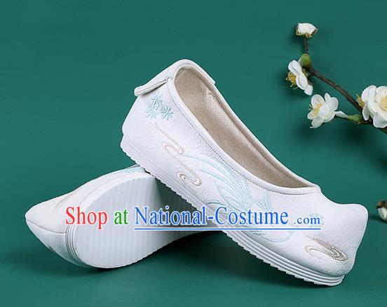 Chinese Traditional Embroidered Bird White Shoes Hanfu Shoes Princess Shoes for Women