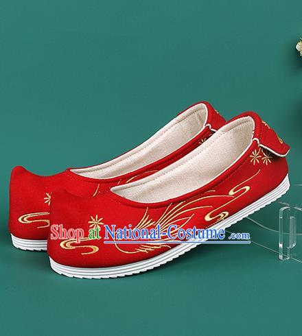 Chinese Traditional Embroidered Bird Red Shoes Hanfu Shoes Princess Shoes for Women